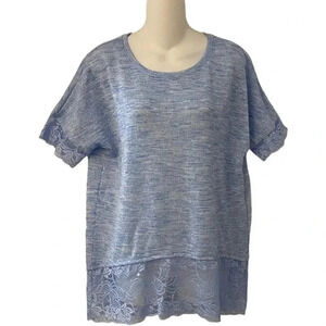Chicos Womens Knit Top Lace Blue Chambray Size 1